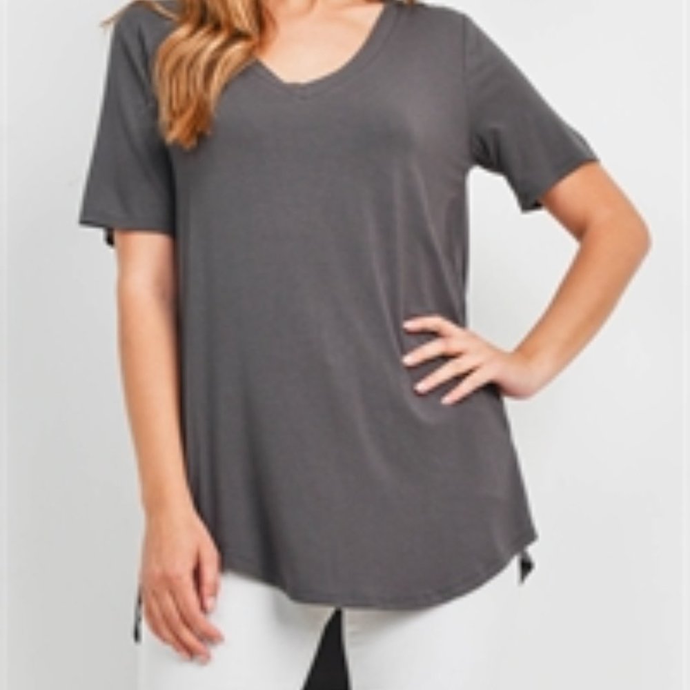 Slate Grey Short Sleeve High Low Hem Shirt